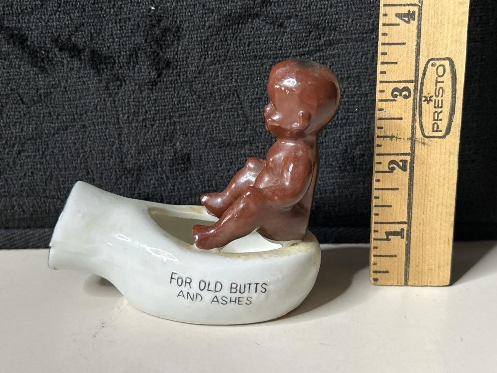 Vtg Black Americana Ashtray "For Old Butts &