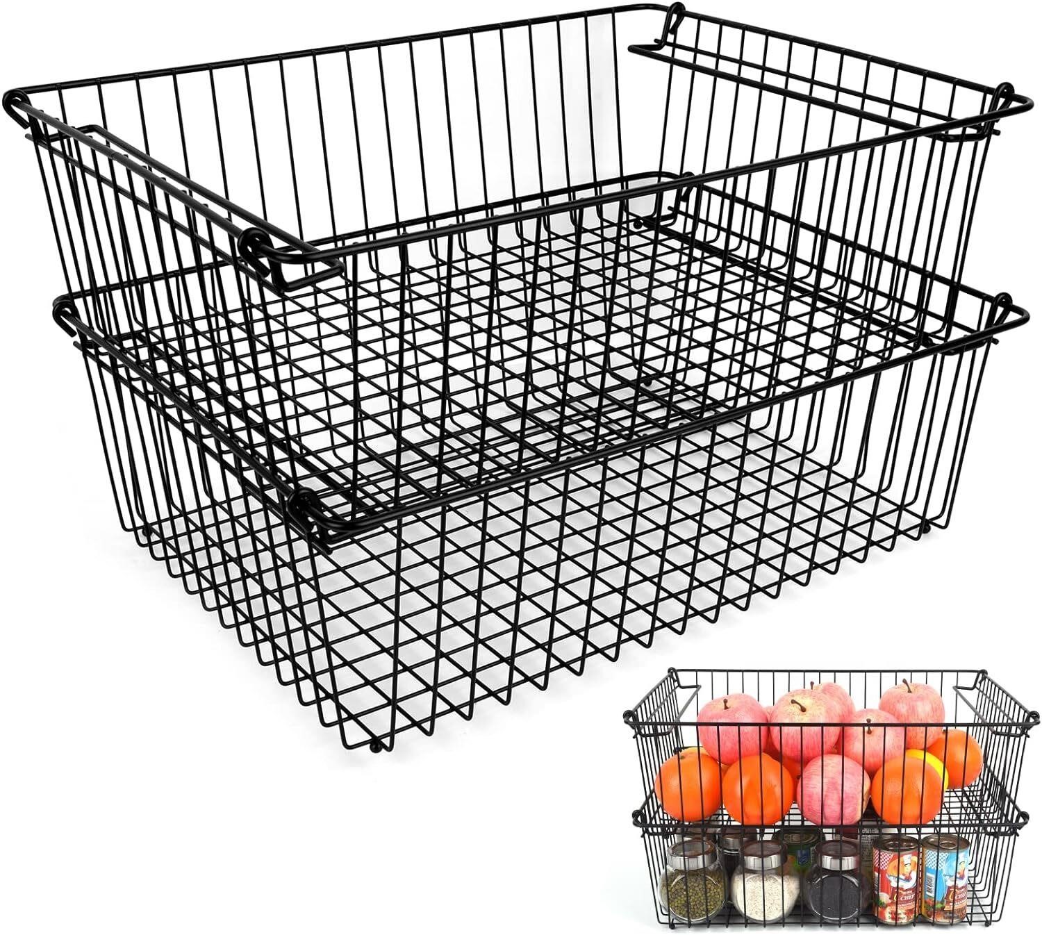 Set of 2 Stackable XXL Wire Baskets - 16x12in