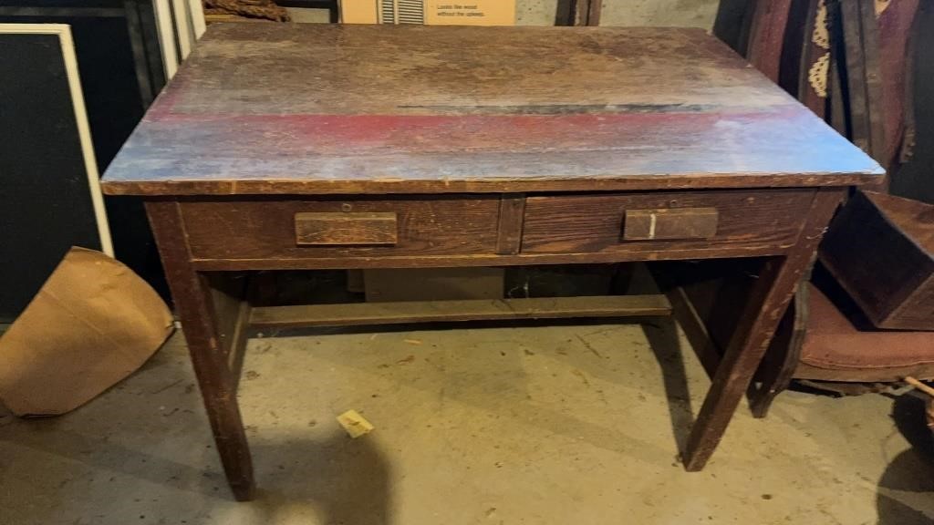 Antique two drawer work desk, with locks and the