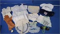 Vintage Leather  Gloves, Doilies, Baby Clothes