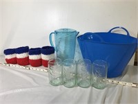 Lot of 4 Coca Cola Glasses w/knitted Covers, Pitch