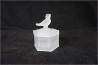 Frosted Glass Trinket Dish with Bird On Top
