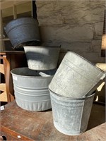 5 galvanized pails / basin.