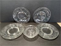 8 Etched Plates and Etched Bowl