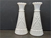 2 Vintage Milk Glass Bud Vases