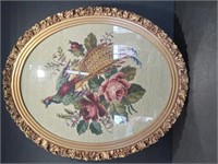 Vintage Oval Needlepoint Peacock Picture