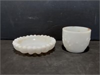 Vintage Milk Glass Trinket Dish and Small Cup