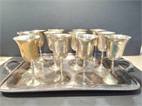 Silver-Plated Serving Tray and 12 Goblets