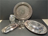 Silver-Plated Butter Dish, Salt and Pepper Shakers