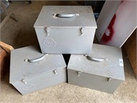 (3) Empty Metal Latched Storage Boxes