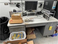 Metal Desk with Computer Items, Printer, Other