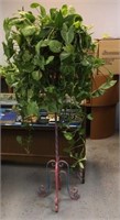 Large House Plant  w/Wrought Iron Stand -as is