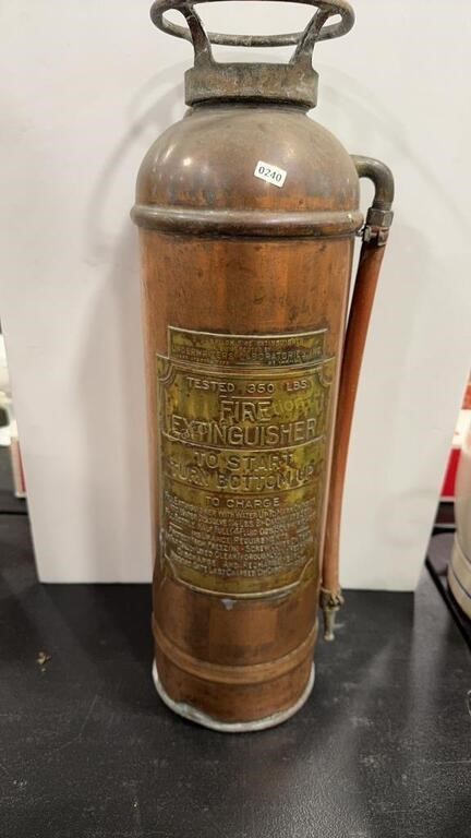 ANTIQUE 350 LB COPPER FIRE EXTINGUISHER 9" X 25"