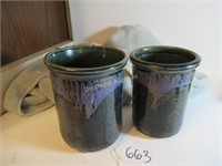 6.5" + 6" POTTERY PIECES - SIGNED "S" - 4.5" &
