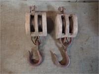 (2) Wooden Double Pullies w/ Hooks