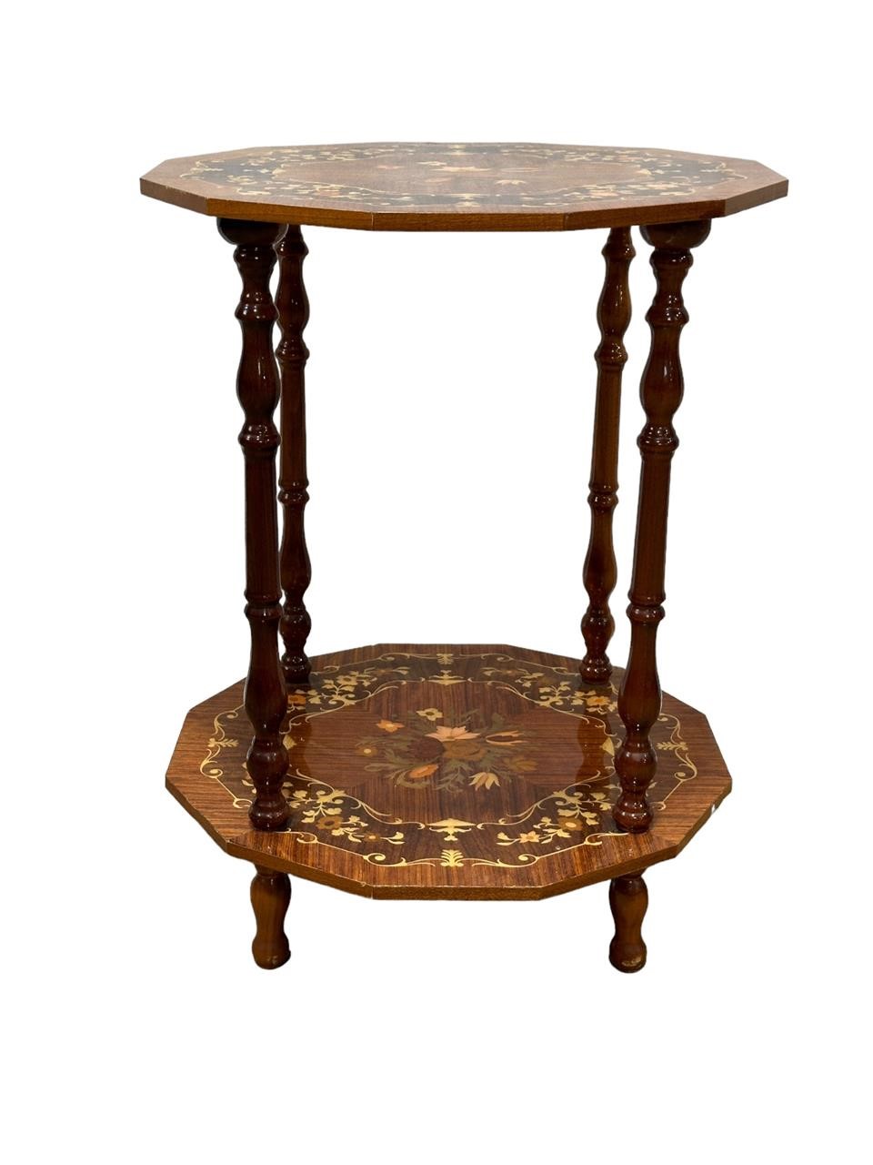 Antique Inlaid Marquetry Octagon Side Table