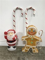 Blow mold Gingerbread Man, Santa & candy canes