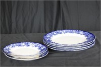 6 FLOW BLUE PLATES AND PLATTER