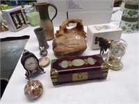 Pottery, clocks and misc
