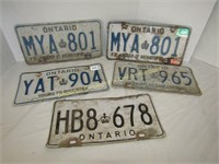 5 Ontario License Plates