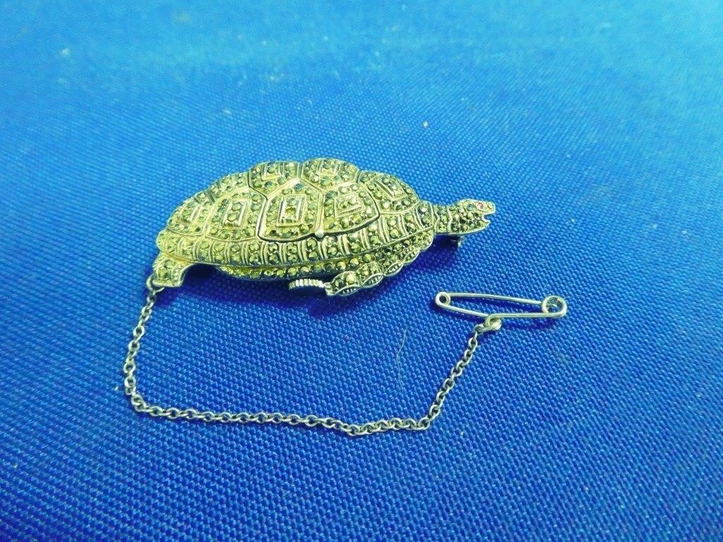 L S Sterling Silver Marcasite Turtle Watch,