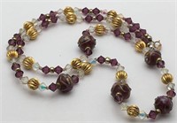 Art Glass Bead Necklace W 14k Gold Filled Clasp