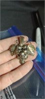 Mexican Silver Artist Signed Grape Brooch Pendant