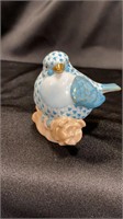 Herend, Little Bird on Log, Blue and gold, 2.75"W