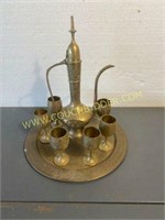 Brass Tea Pot w/ tray & cups