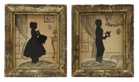 (2) CUTOUT SILHOUETTE PORTRAITS CHILDREN WITH TOYS