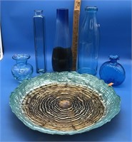 Art Glass Blue Vases & Beautiful Colored Serving