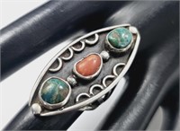 Sterling Silver Native American Turquoise & Coral