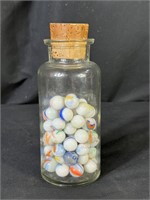 Jar of Marbles Cork Lid, Approx 75 Marbles