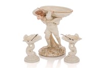 WORCESTER FIGURAL SWEET MEAT DISH AND MASTER SALTS