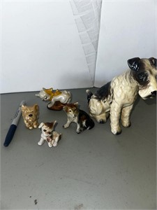Vintage Japanese ceramic dogs and cat
