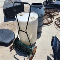 2- Plastic Barrels & Reel Mower
