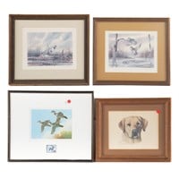 Four framed Duck Hunting themed prints