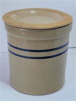 7 3/4" Tall Blue Striped Crock with Lid