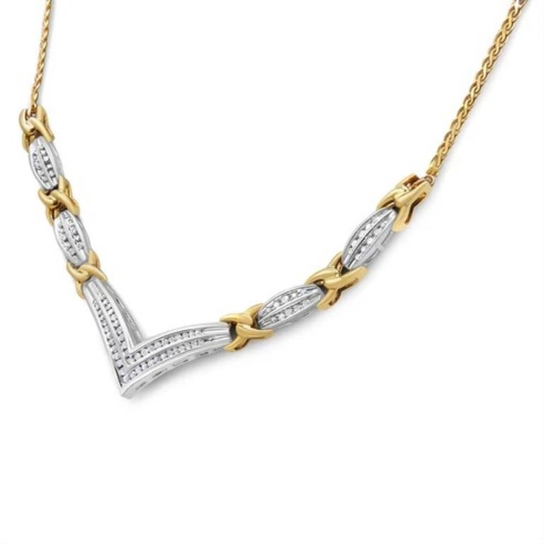 10K Gold Round and Princess Cut Diamond Necklace