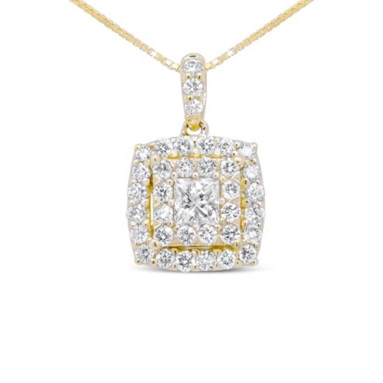 14K Yellow Gold Diamond Double Halo Pendant Neckla