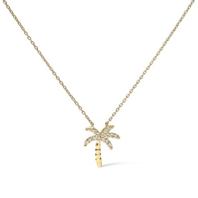 10K Gold Diamond Palm Tree Pendant Necklace