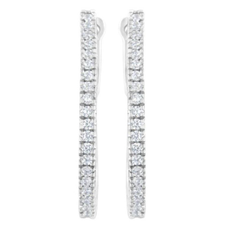 10KT White Gold Diamond Hoop Earrings - 1/2 cttw