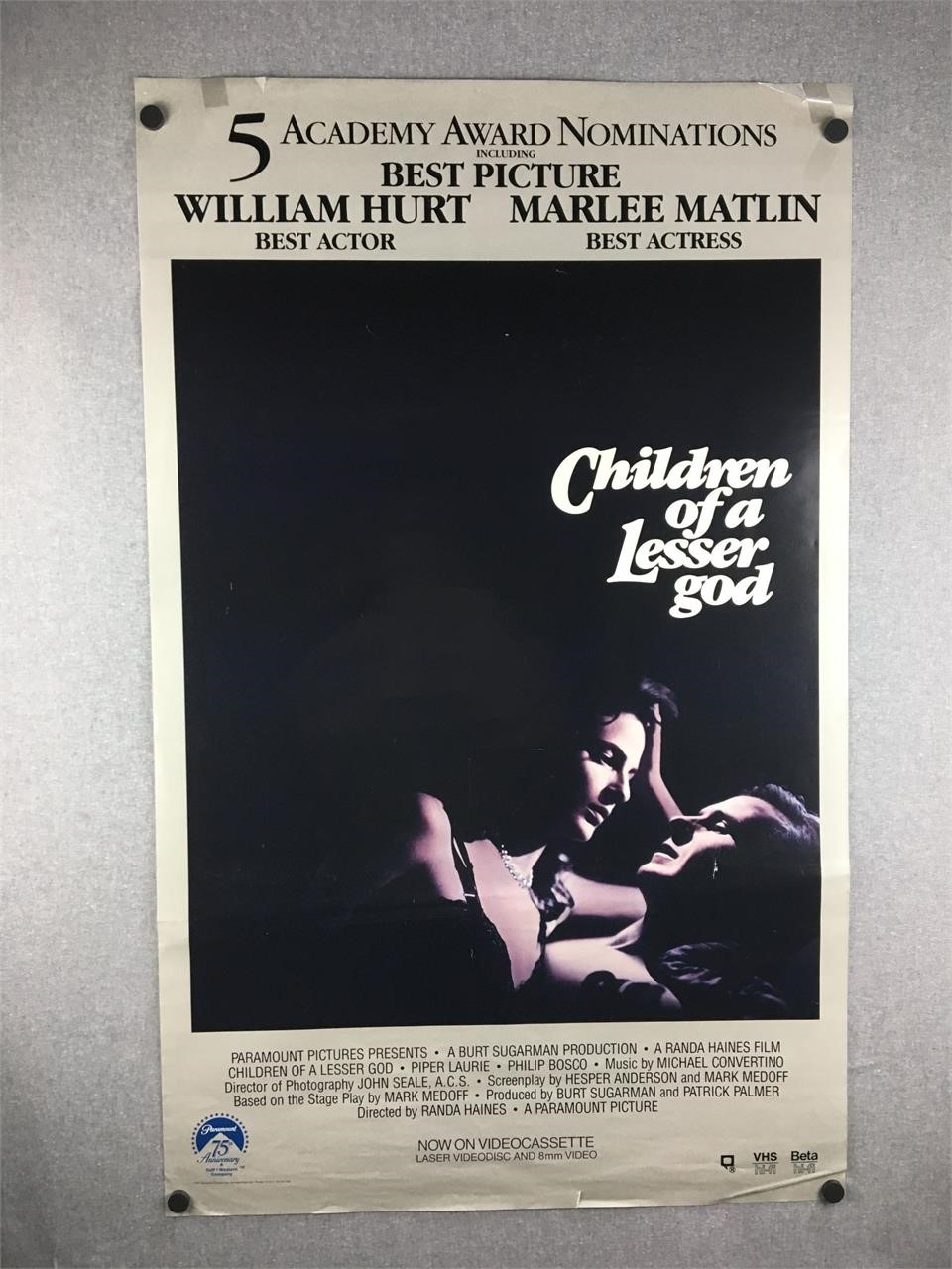 Vintage 1986 Children of a Lesser God Movie Poster