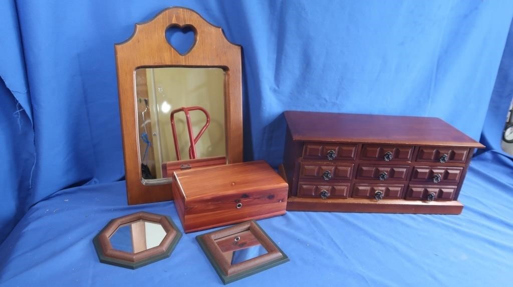 Wooden Jewelry Box, 2 Small Mirrors, Lane Woodne