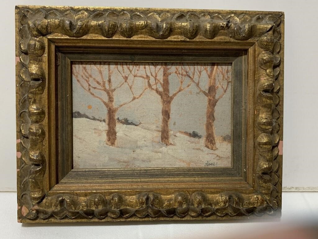 NOVEL FOLK PAINTING OF THREE BARRON TREES IN