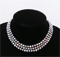 Alyea 3 Strand Natural Pearl Necklace Silver