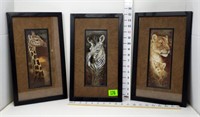 (3) Giraffe, Zebra & Lion Prints