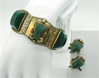 Vintage Aztec Carved Stone Bracelet 925