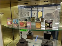 Vintage advertising tins and jar as shown