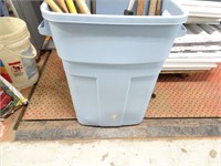 Large Trash Bin W/Misc Lawn Tools and Related -